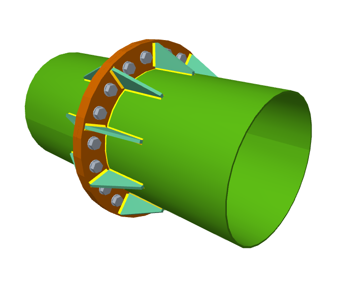 Uniones V, Celosías planas con perfiles tubulares. Empalme atornillado bridado con rigidizadores de dos piezas CHS