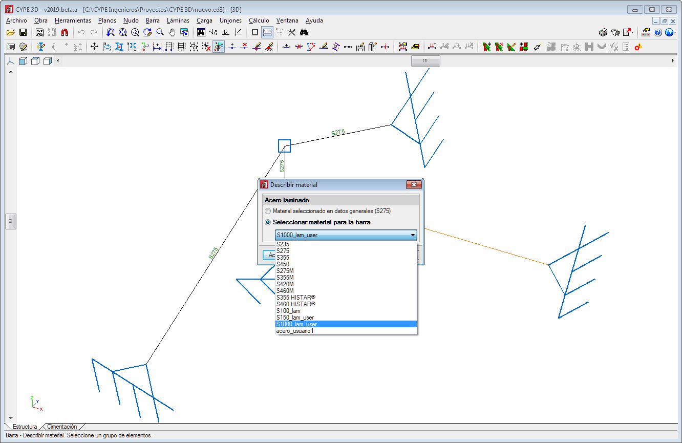 CYPE 3D. Biblioteca de aceros para perfiles definidos por el usuario