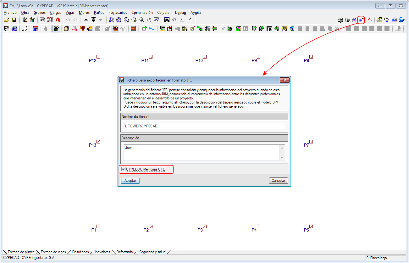 CYPECAD. Exportación de datos al modelo BIM para "Open BIM Memorias CTE"