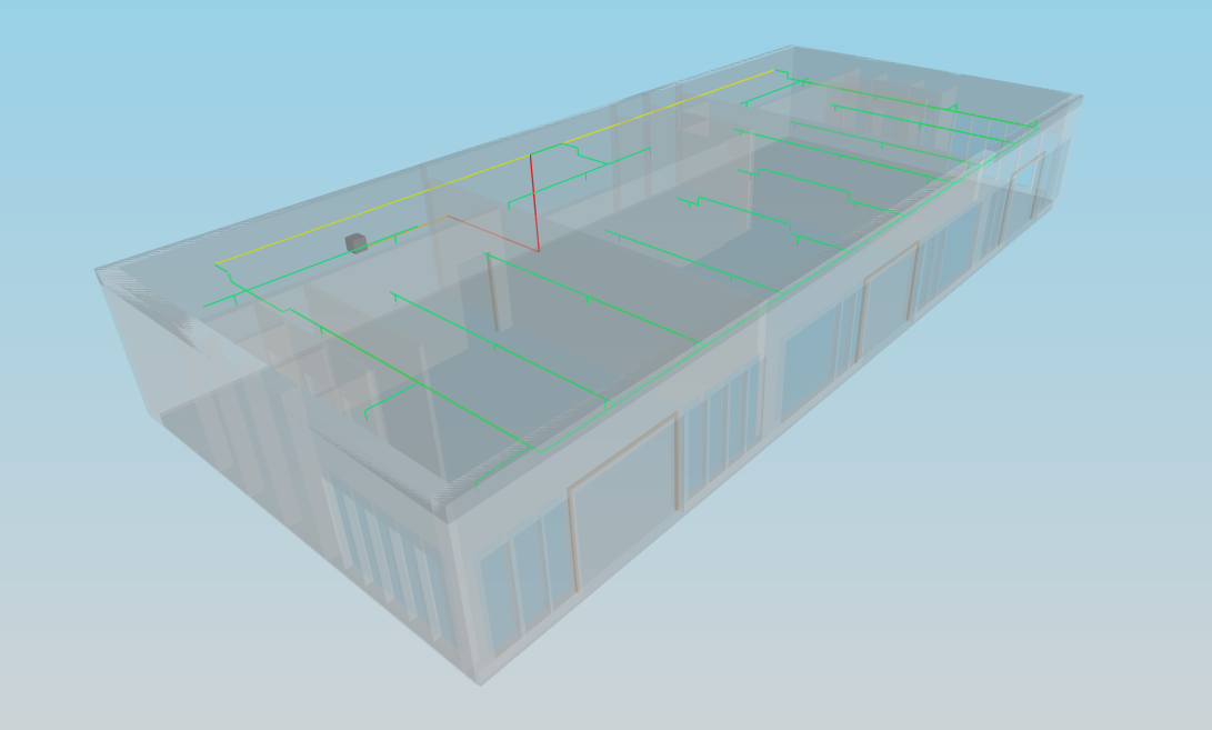 CYPEFIRE Sprinklers. Diagramas de isovalores de tuberías en el visor 3D de BIMserver.center
